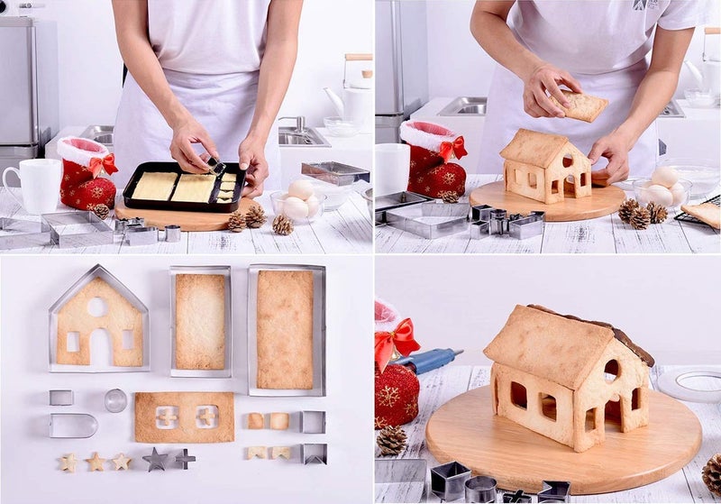 Sakolla (Set of 10) Gingerbread House Cookie Cutter Set, 3D Gingerbread House Kit Christmas Cookie Cutters for Kids Gingerbread Houses Mold Gift Box Packaging - Image 4